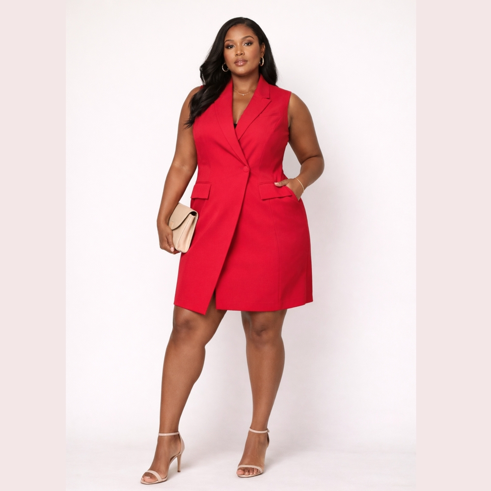 GSTQ Valentine Red Sleeveless Blazer Dress Long Tailored‎ Vest 3X NWT